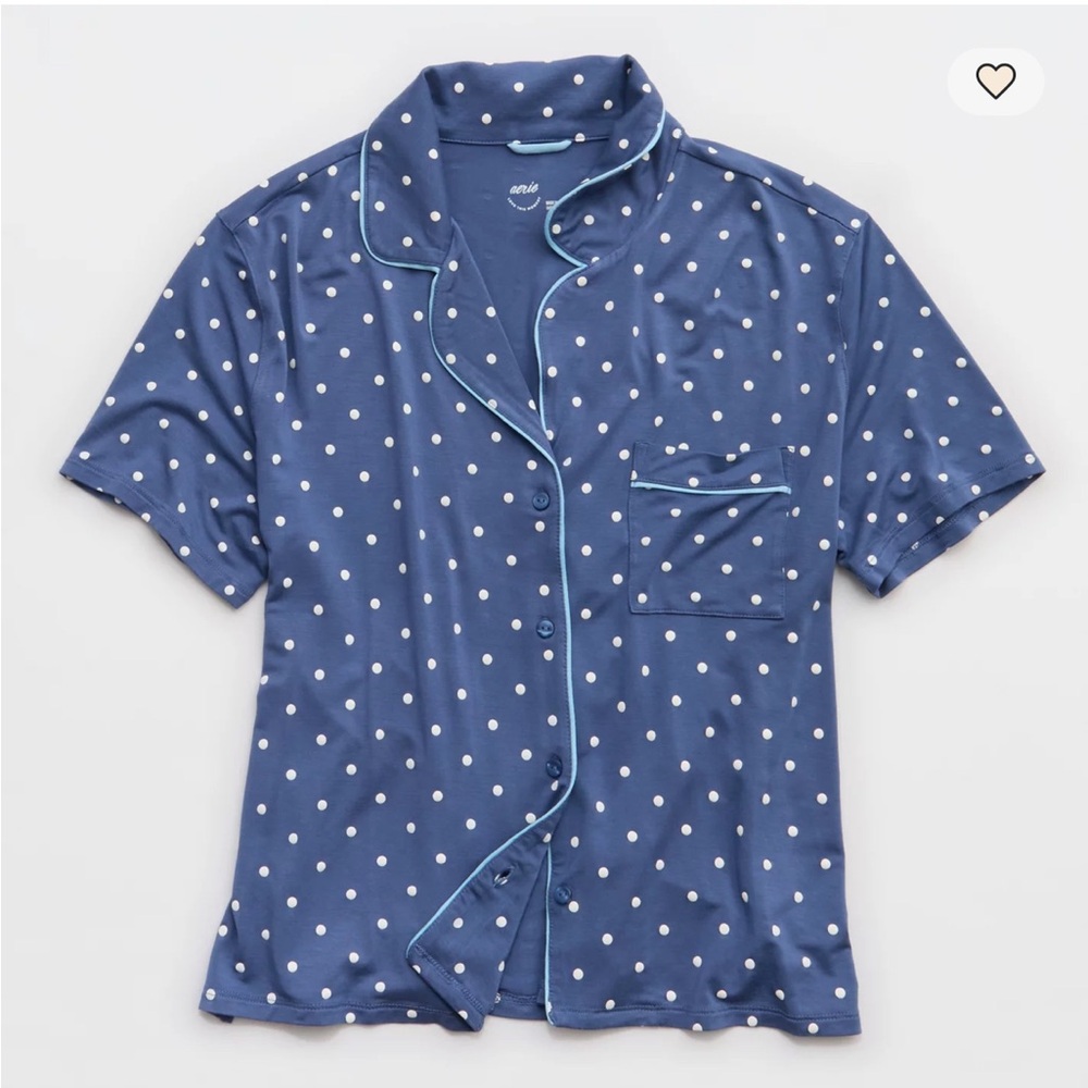 Aerie Real Soft® Short Sleeve Pajama Shirt - blue poka dot small